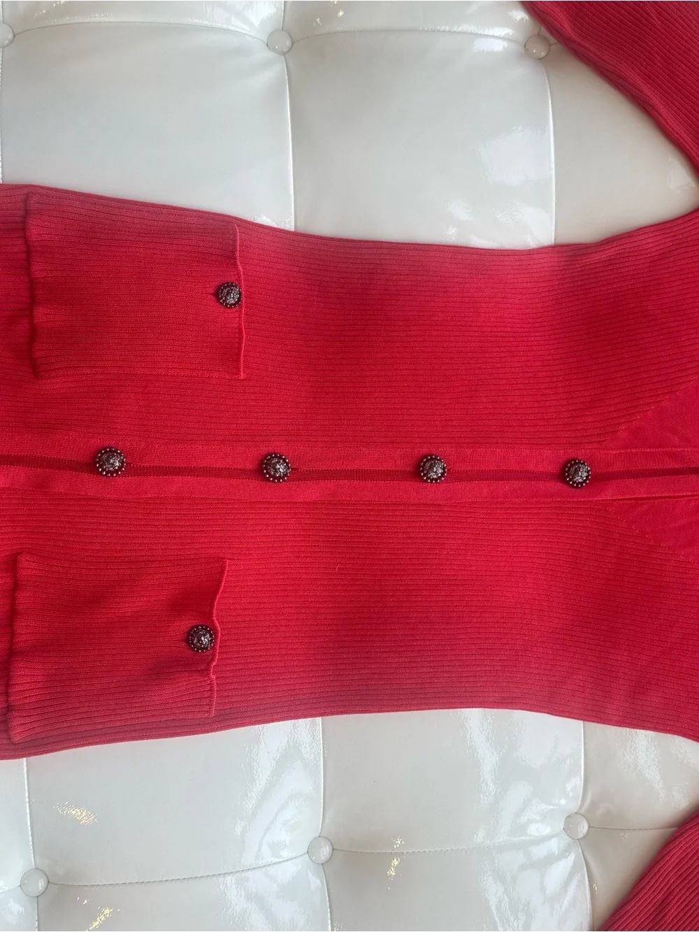 Chanel 2010 Red CC Logo Knit Cardigan Sweater Size 36